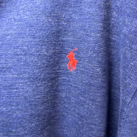 Polo Ralph Lauren Men's Quarter Zip Pullover Sweater Blue Heather Red Pony Sz XL - Picture 5 of 13